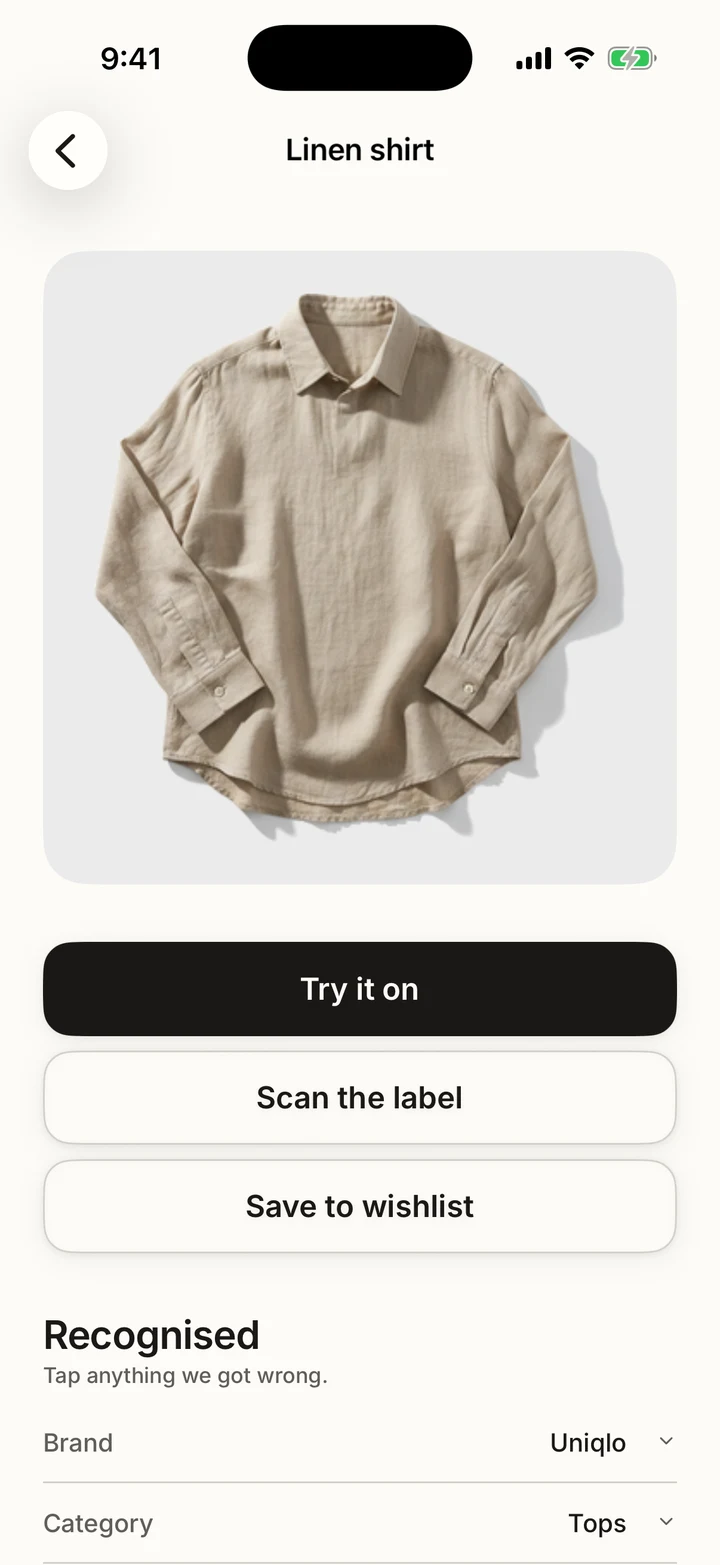 Lapel garment page with Try it on